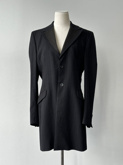 Dolce & Gabbana 1990s pure wool striped blazer, men's tuxedo style, tailored fit, with notch lapels and button closure.