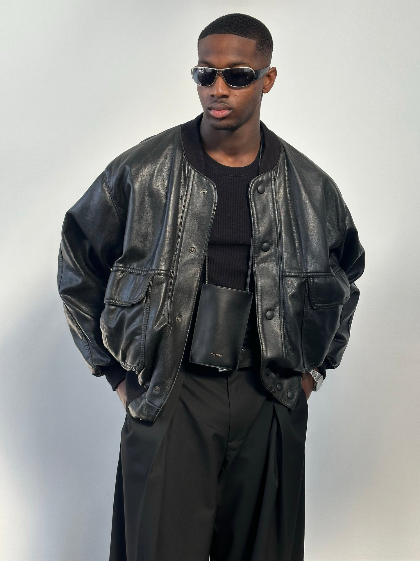 Italian Vintage 1990s Leather Blouson Bomber Jacket - XL