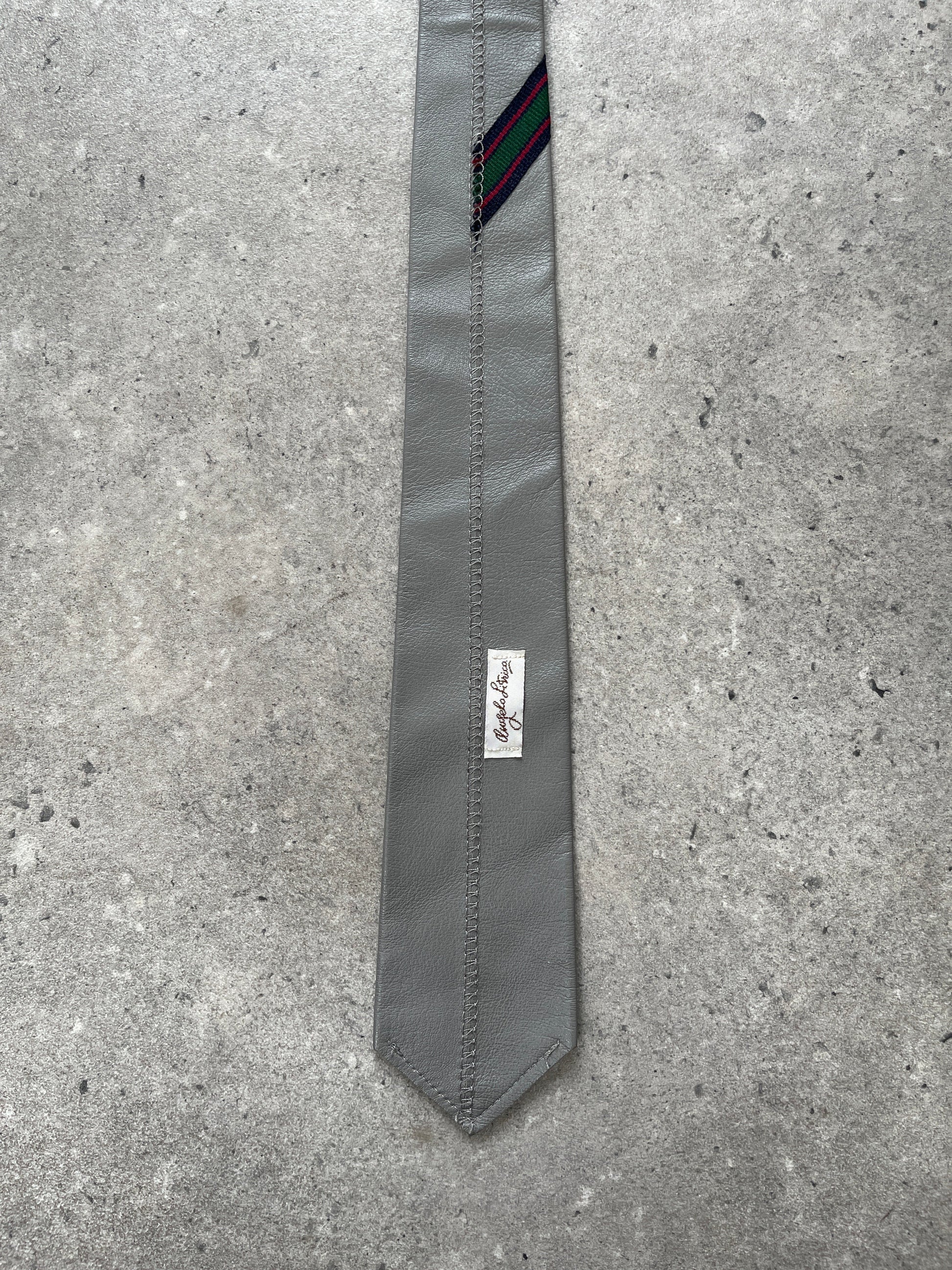 Vintage 1980s Leather Striped Skinny Tie