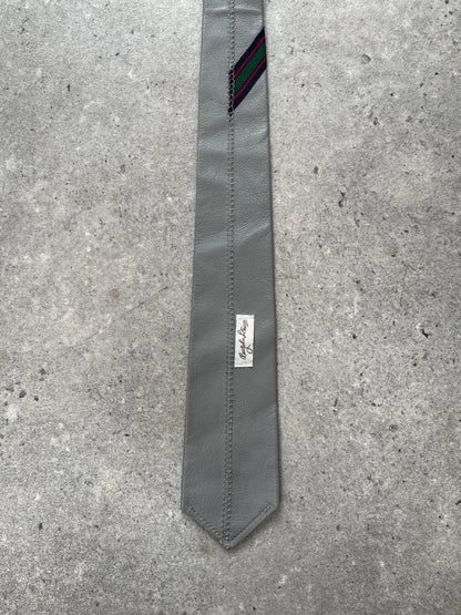 Vintage 1980s Leather Striped Skinny Tie