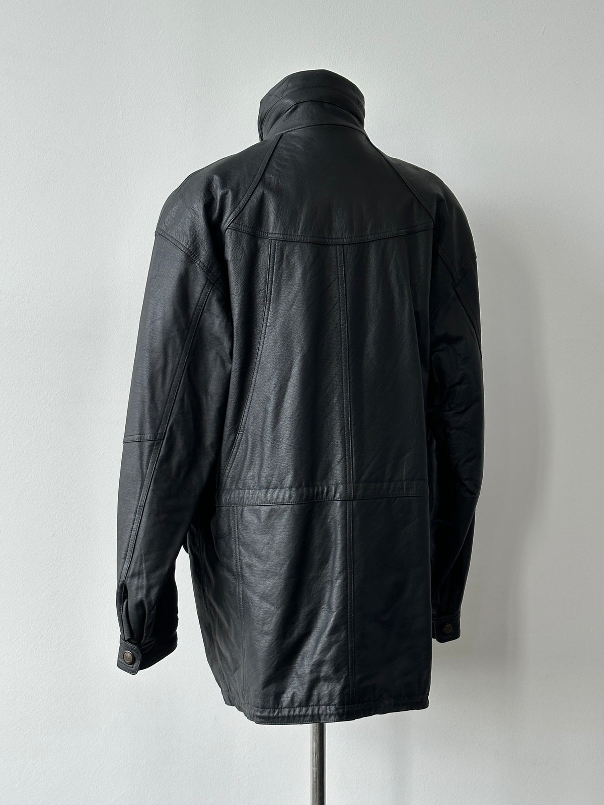 Vintage 1990s High Neck Mid Length Leather Jacket - L