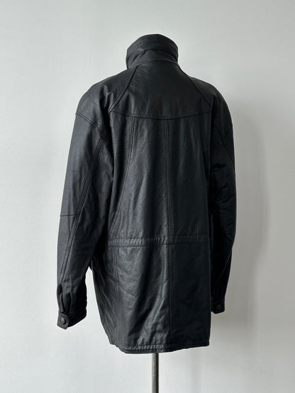 Vintage 1990s High Neck Mid Length Leather Jacket - L