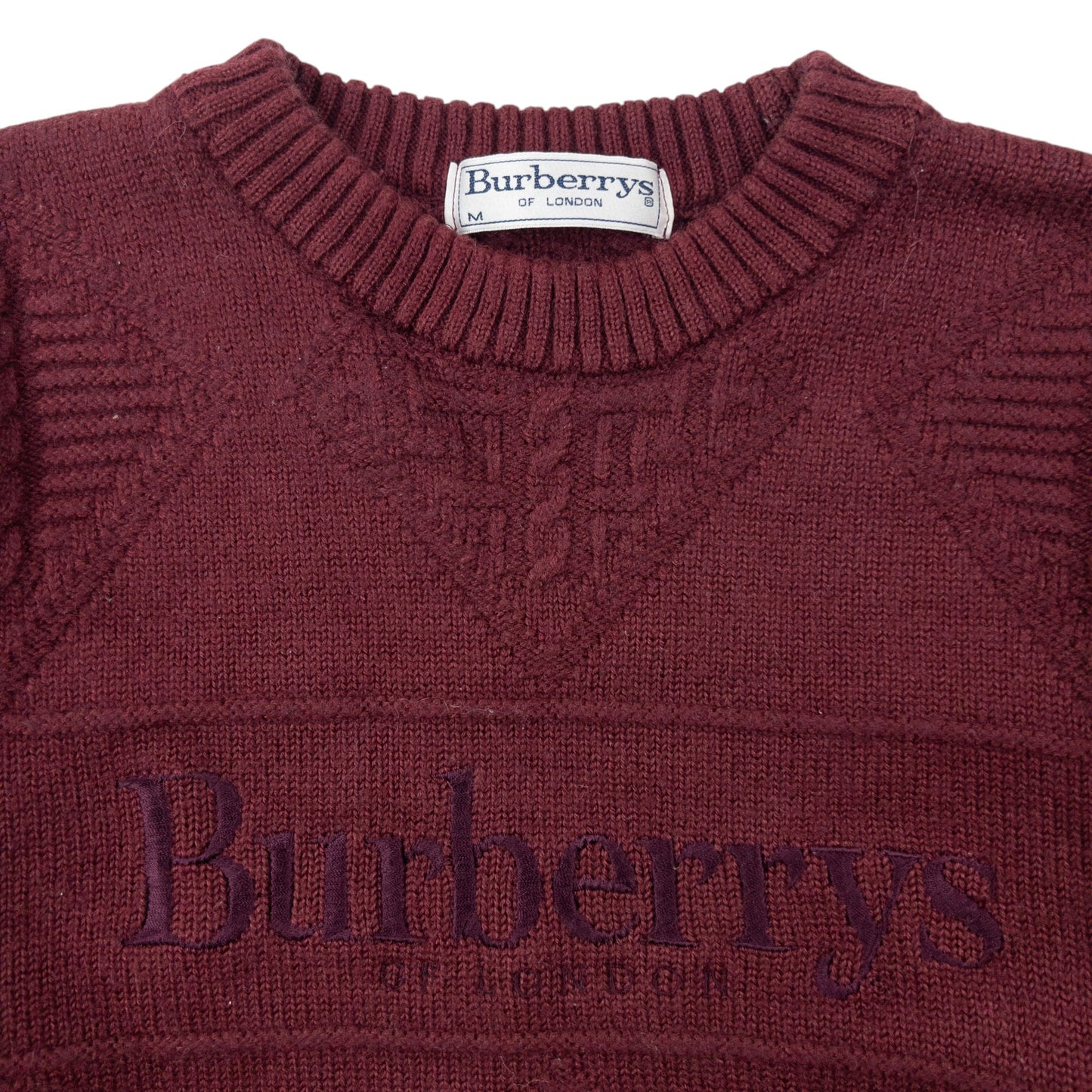 Vintage 90s Burberry Embroidered Knit Jumper Size XS | XS, Burgundy