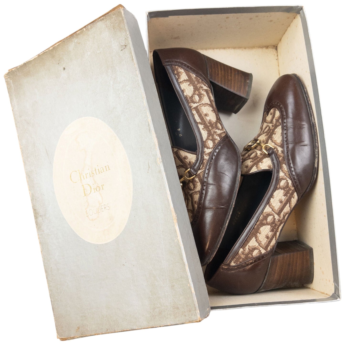 Vintage 90s Dior Monogram Leather Heeled Loafers Womens Size UK6 | ONE SIZE, Brown