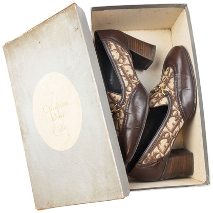 Vintage 90s Dior Monogram Leather Heeled Loafers Womens Size UK6 | ONE SIZE, Brown