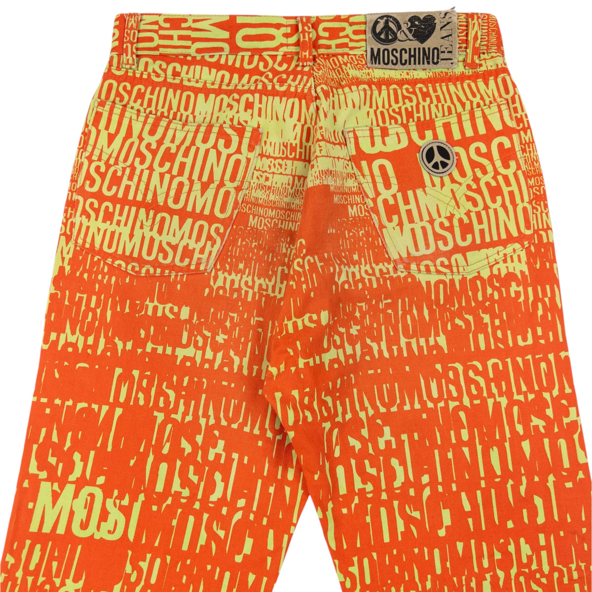 Vintage 90s Moschino Jeans Logo Text Print Trousers Size W29 | W29, Multicoloured