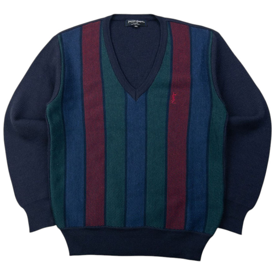 Vintage 90s YSL Yves Saint Laurent Striped Jumper Size S | Small, Navy
