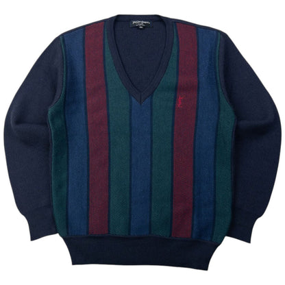 Vintage 90s YSL Yves Saint Laurent Striped Jumper Size S | Small, Navy