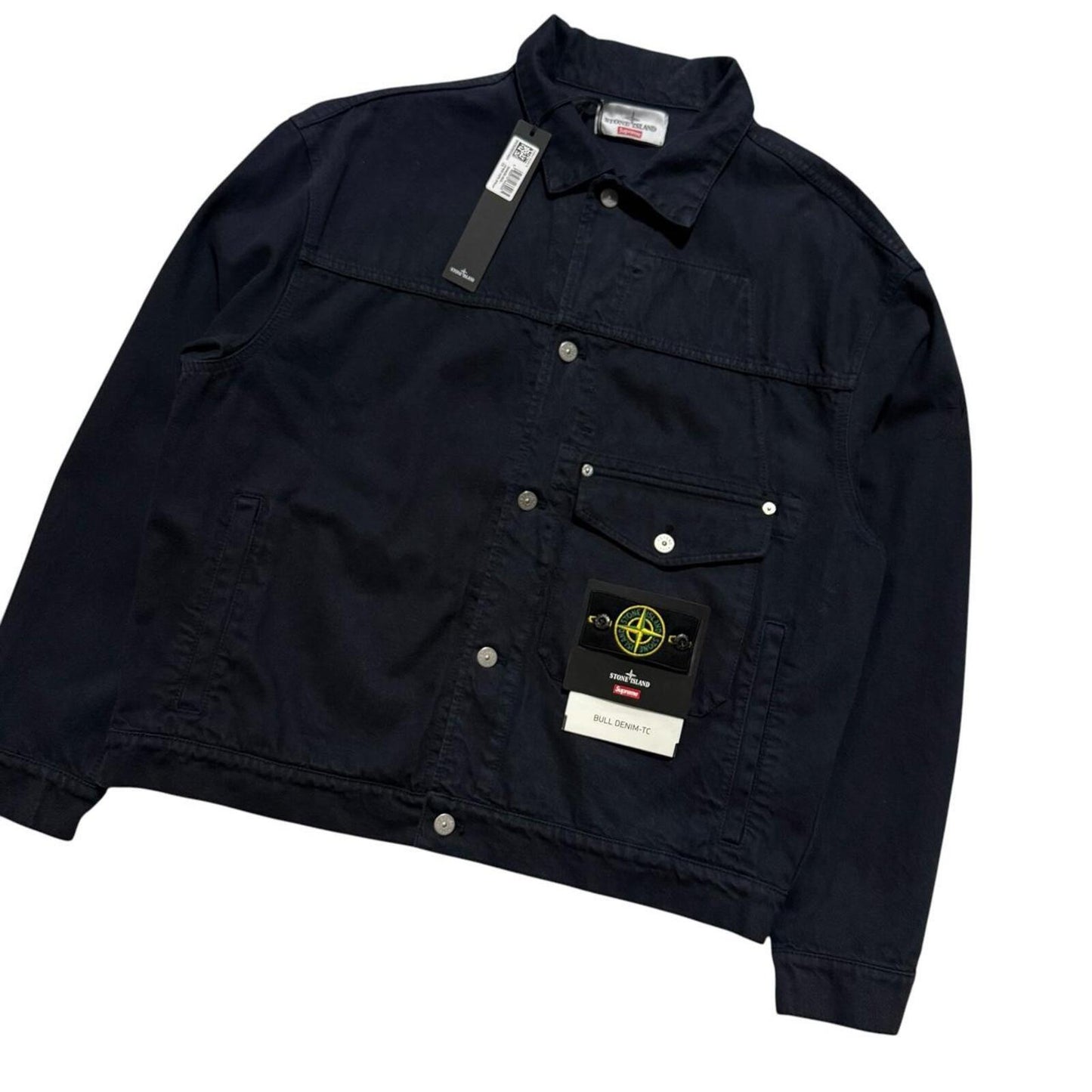 Stone Island Supreme Navy Bull Denim Jacket | Large, Navy