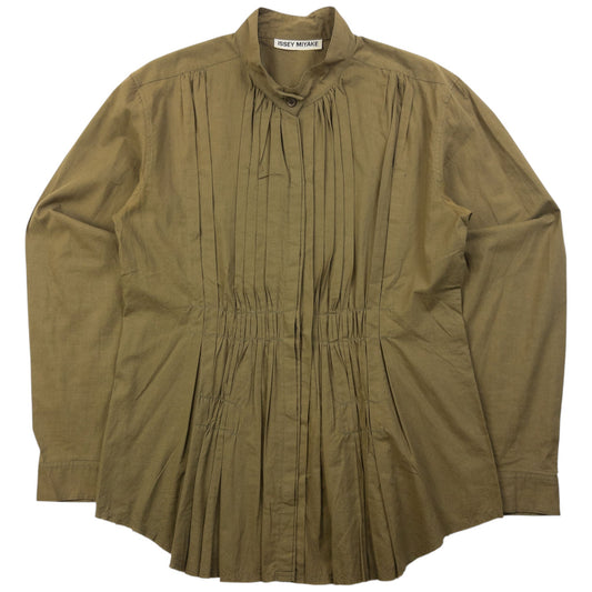 Vintage 90s Issey Miyake Pleated Long Sleeve Button Up Shirt Womens Size S | Small, Brown