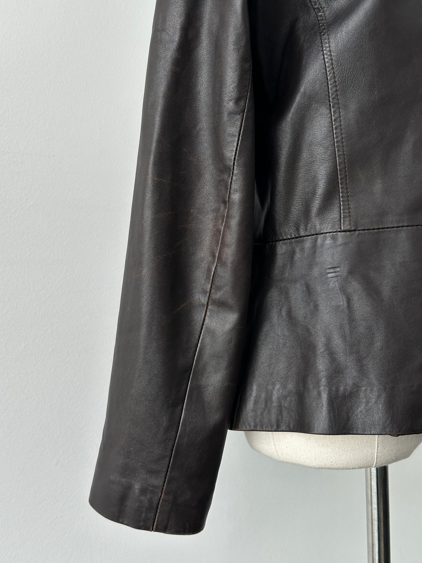 Vintage 1990s Double Zip Leather Jacket - S-M