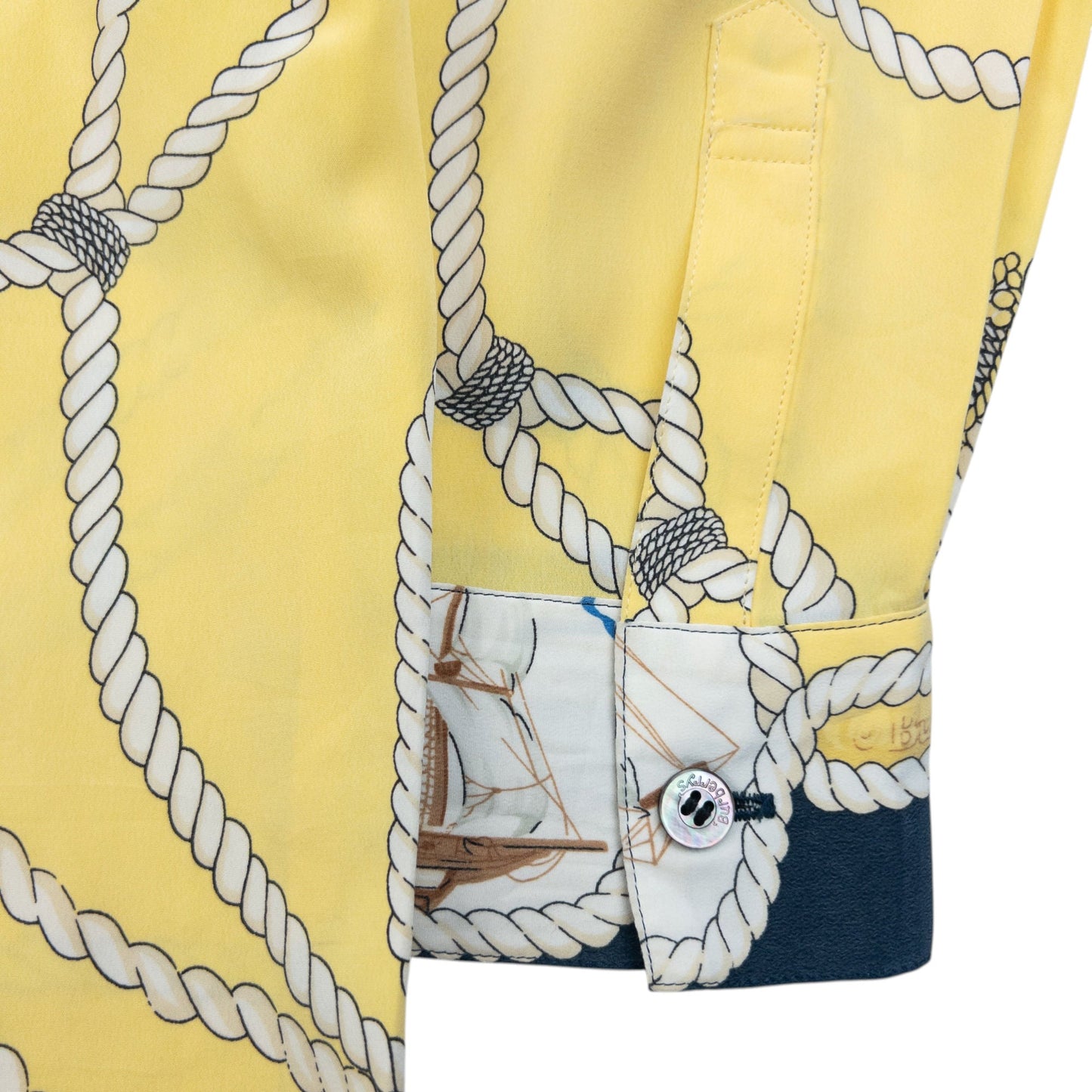 Vintage 80s Burberry Nautical Rope Ship Long Sleeve Button Up Silk Shirt Size L | Large, Yellow