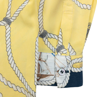Vintage 80s Burberry Nautical Rope Ship Long Sleeve Button Up Silk Shirt Size L | Large, Yellow
