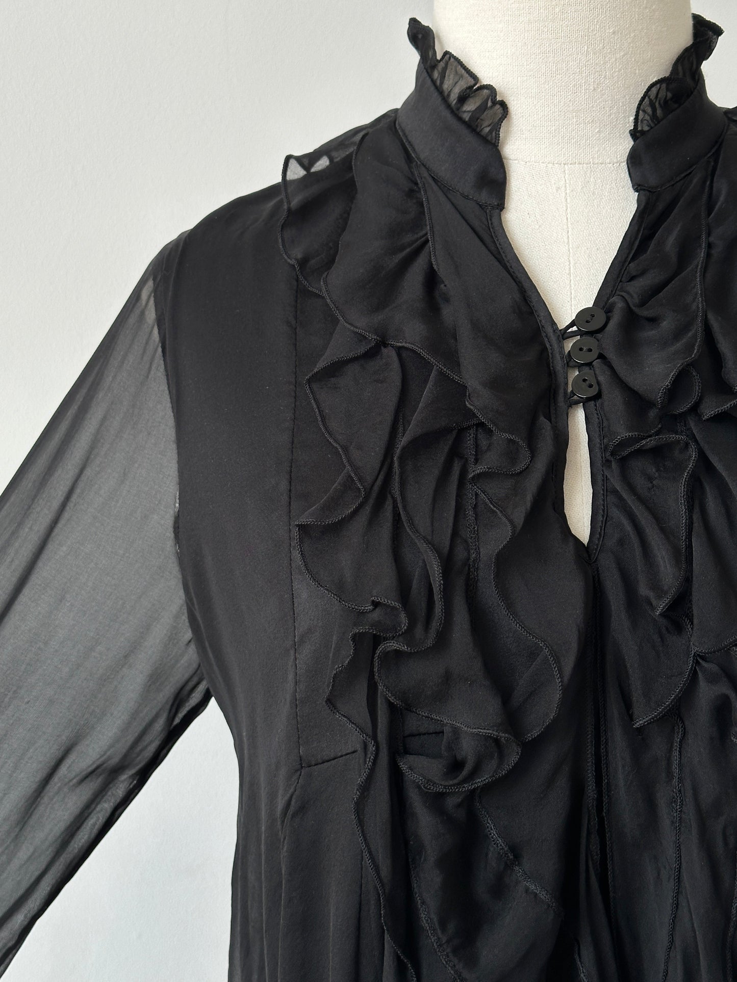 Vintage 2000s Pure Silk Ruffle Shirt - S-M