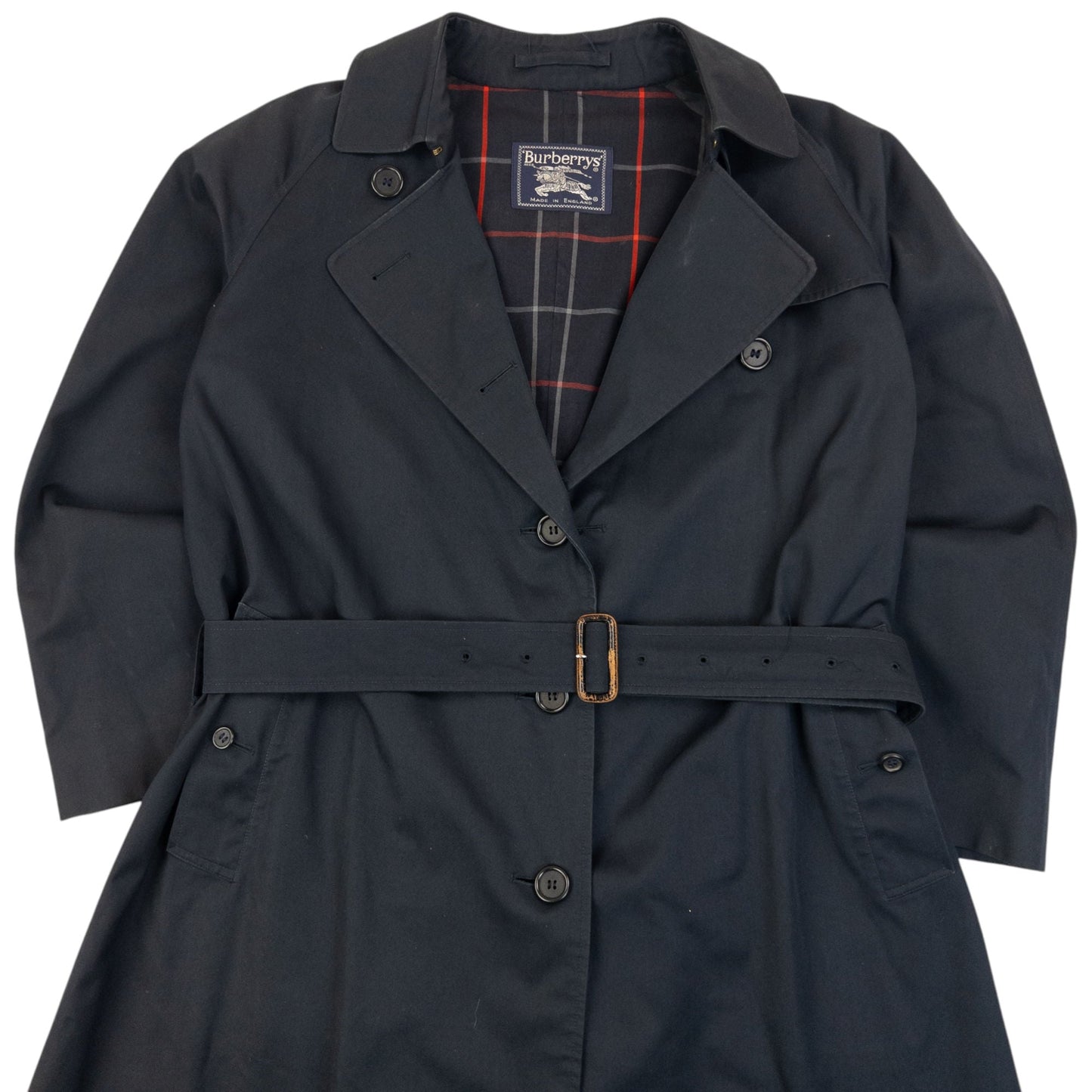 Vintage 90S Burberry Nova Check Lined Belt Waist Trench Jacket Womens Size XL | XL, Navy