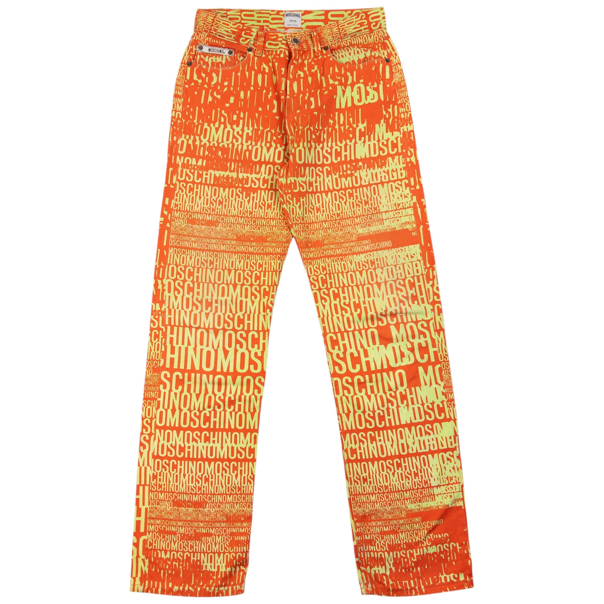 Vintage 90s Moschino Jeans Logo Text Print Trousers Size W29 | W29, Multicoloured