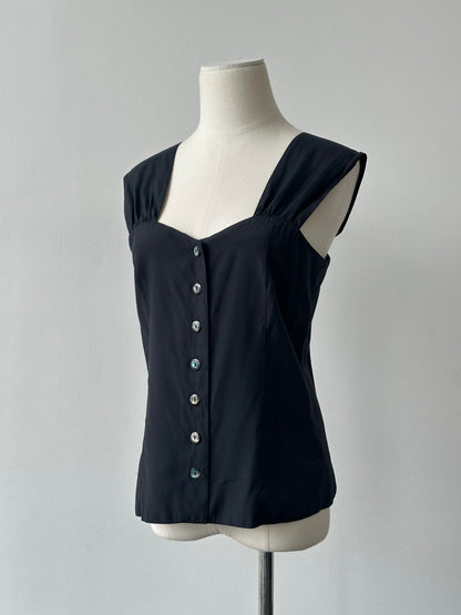 Vintage 1990s button-down sweetheart neckline top in size S, featuring classic design and soft fabric detail.