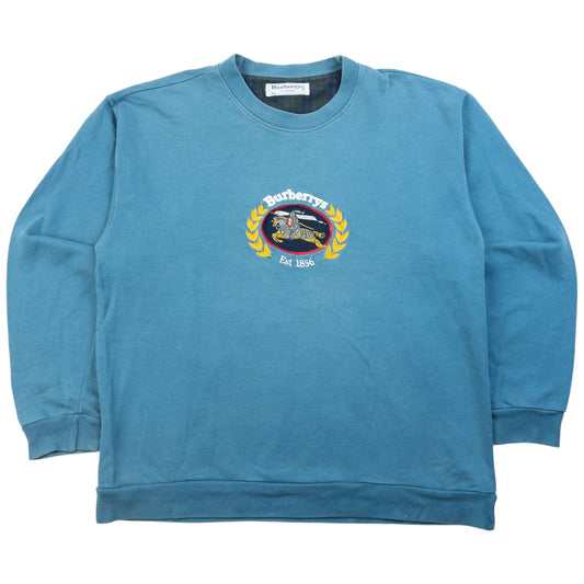 Vintage 90s Burberry Embroidered Sweatshirt Size M | Medium, Blue