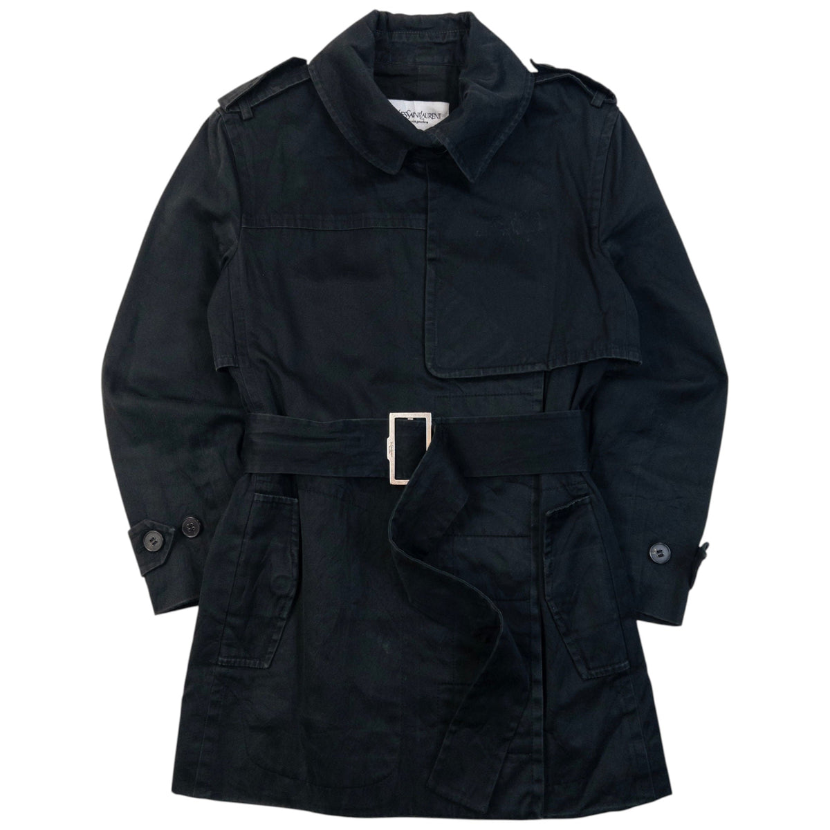Vintage 2000s YSL Yves Saint Laurent By Tom Ford Belt Waist Trench Jacket Womens | Medium, Black
