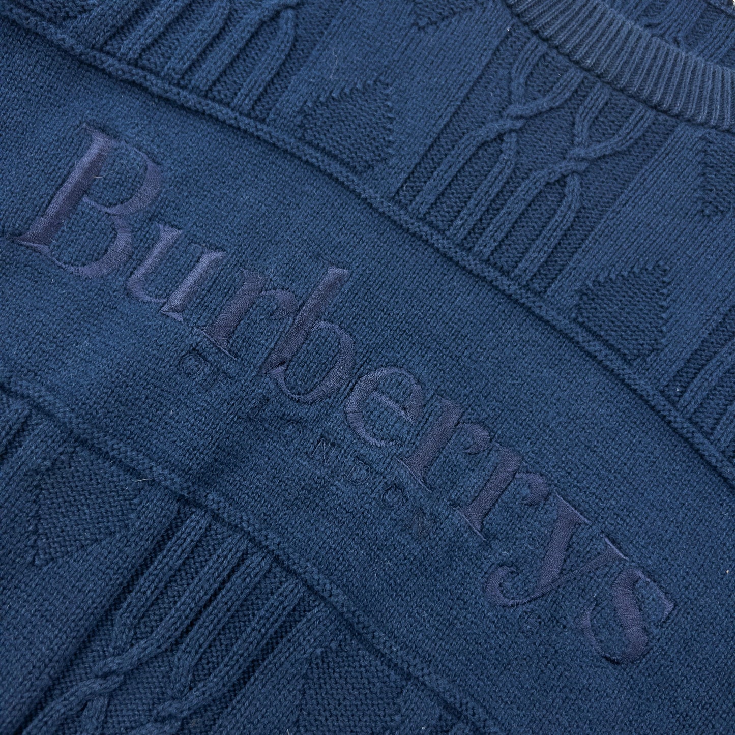 Vintage 90s Burberry Embroidered Knit Jumper Size M | Medium, Navy