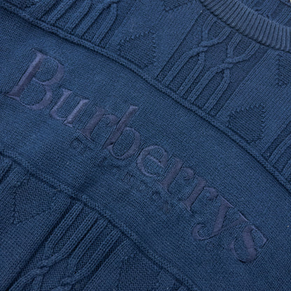 Vintage 90s Burberry Embroidered Knit Jumper Size M | Medium, Navy