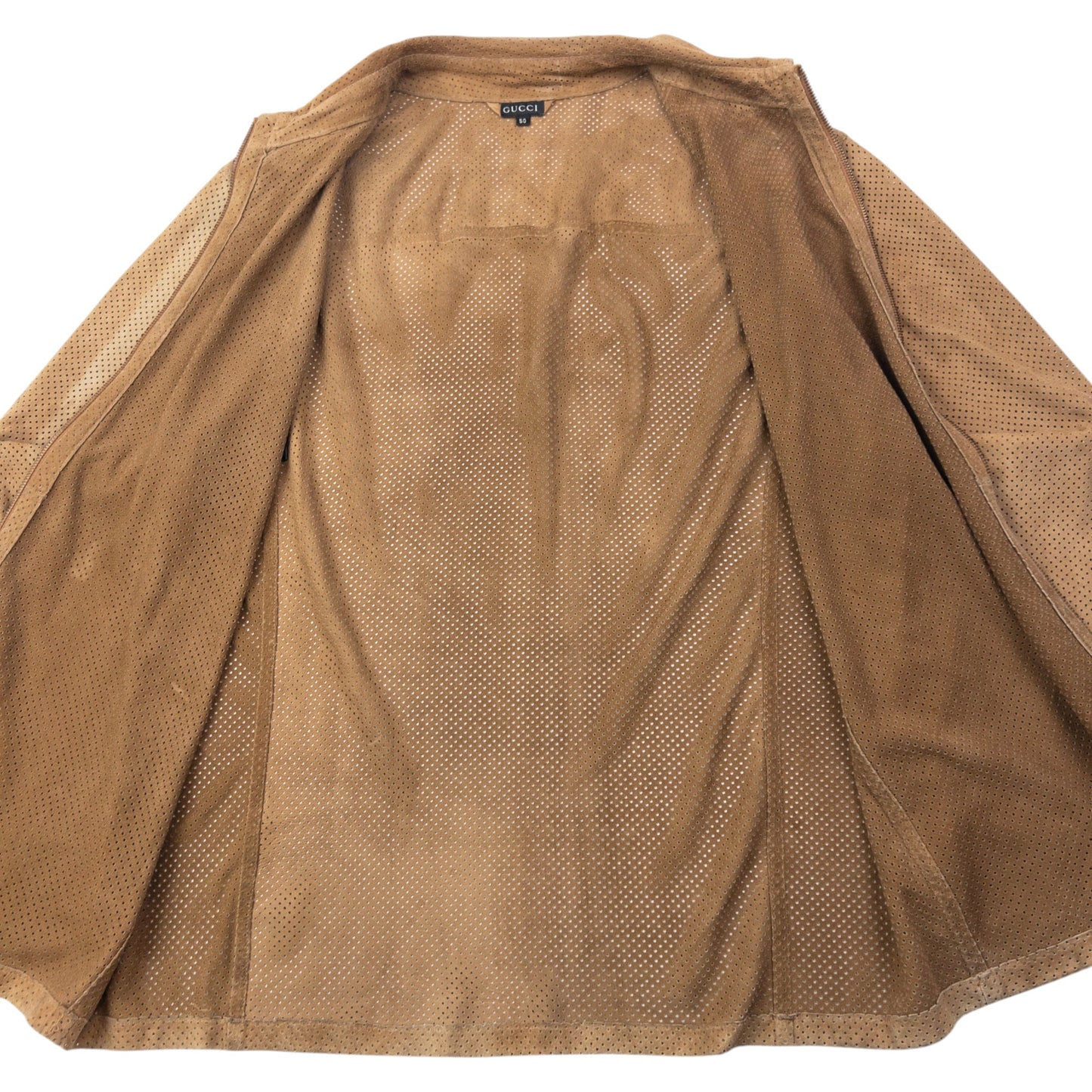 Vintage 2000s Gucci By Tom Ford Suede Perforated Lightweight Zip Up Jacket Size L | Large, Brown