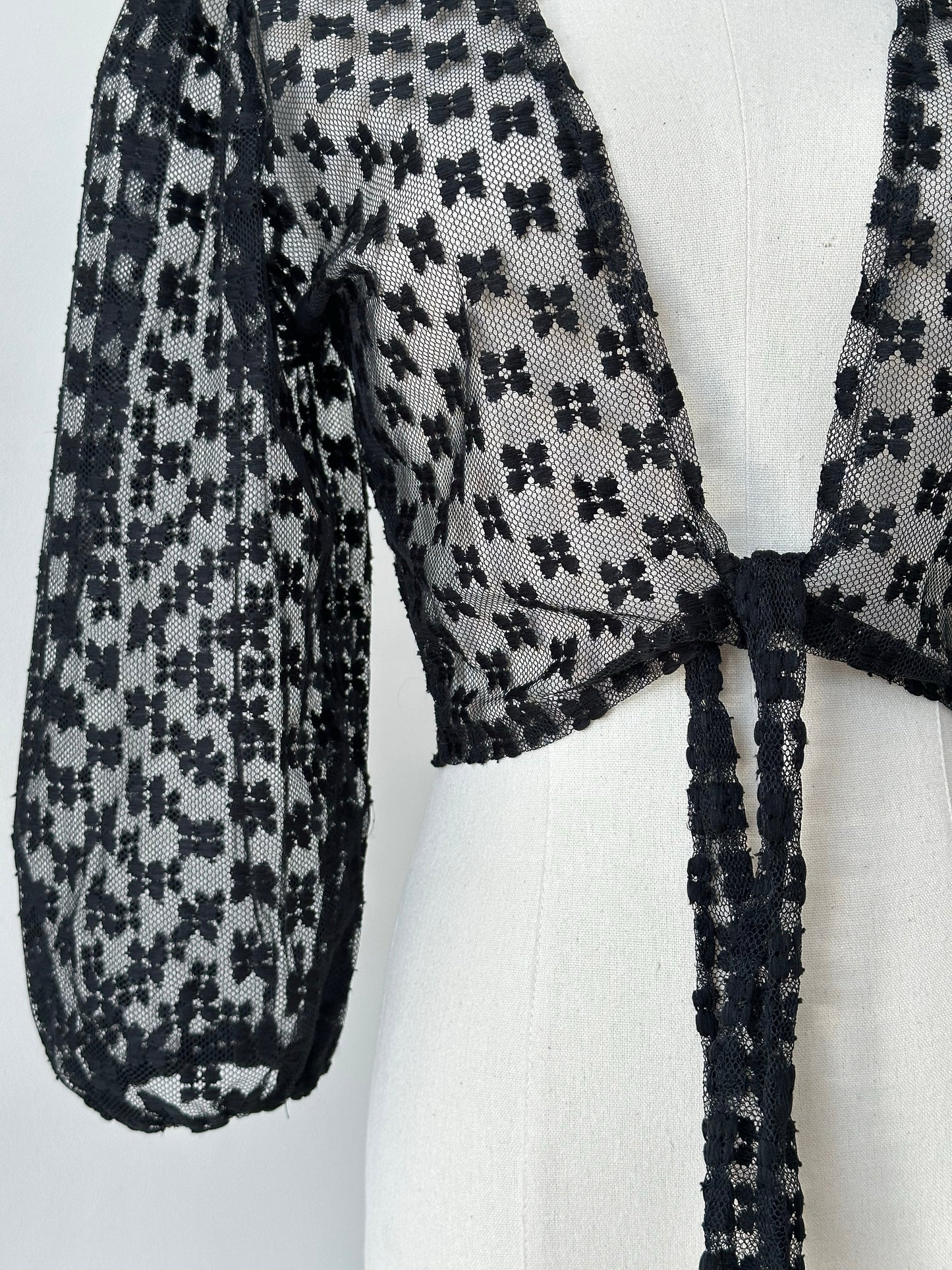 Vintage 1990s Sheer Puff Sleeve Tie Cardigan - S-M