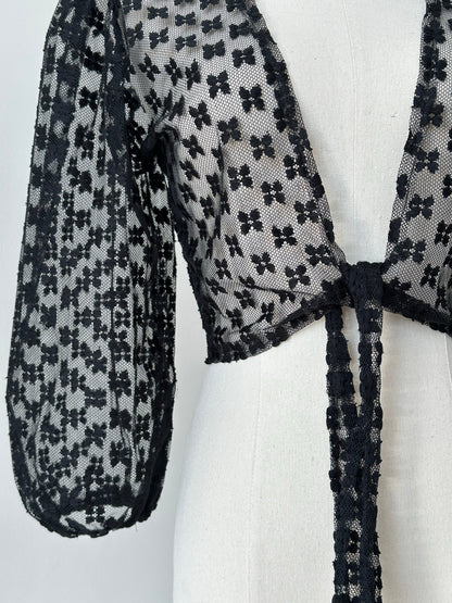 Vintage 1990s Sheer Puff Sleeve Tie Cardigan - S-M