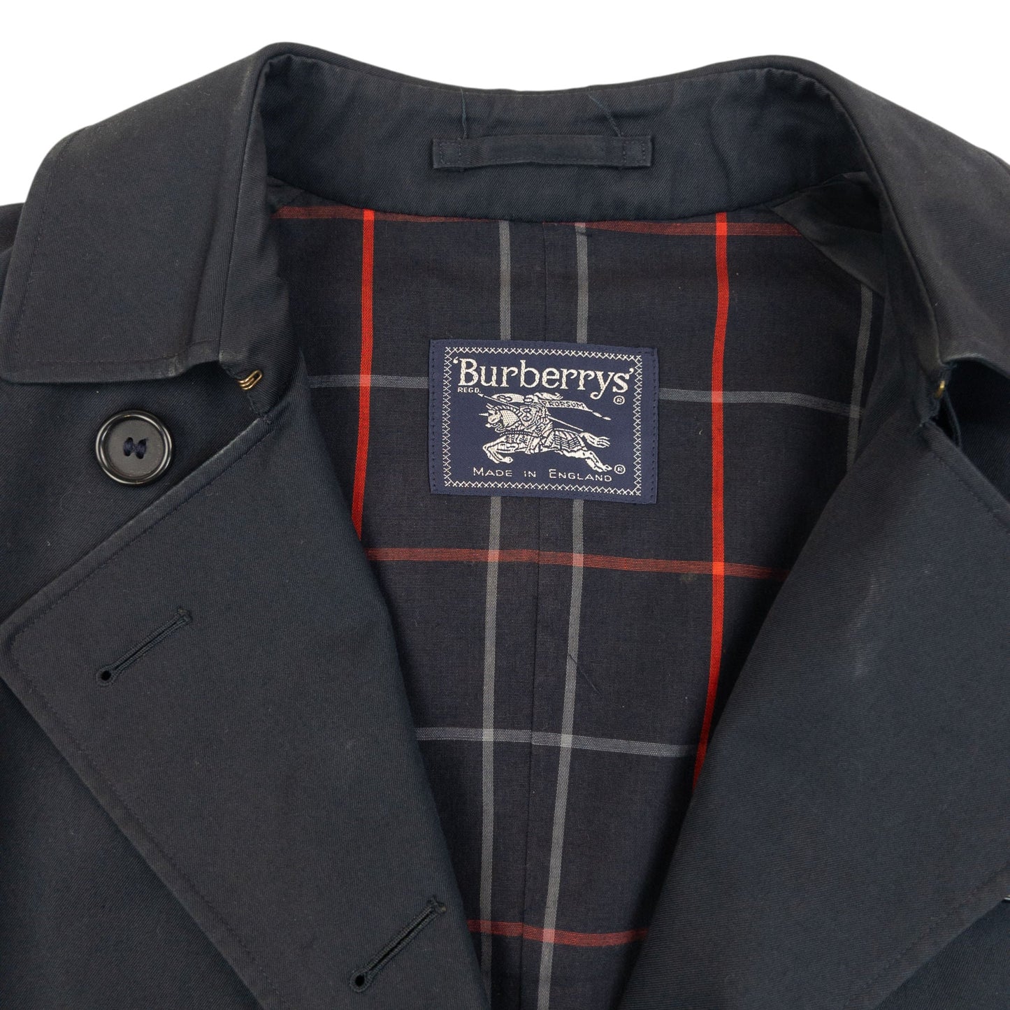 Vintage 90S Burberry Nova Check Lined Belt Waist Trench Jacket Womens Size XL | XL, Navy