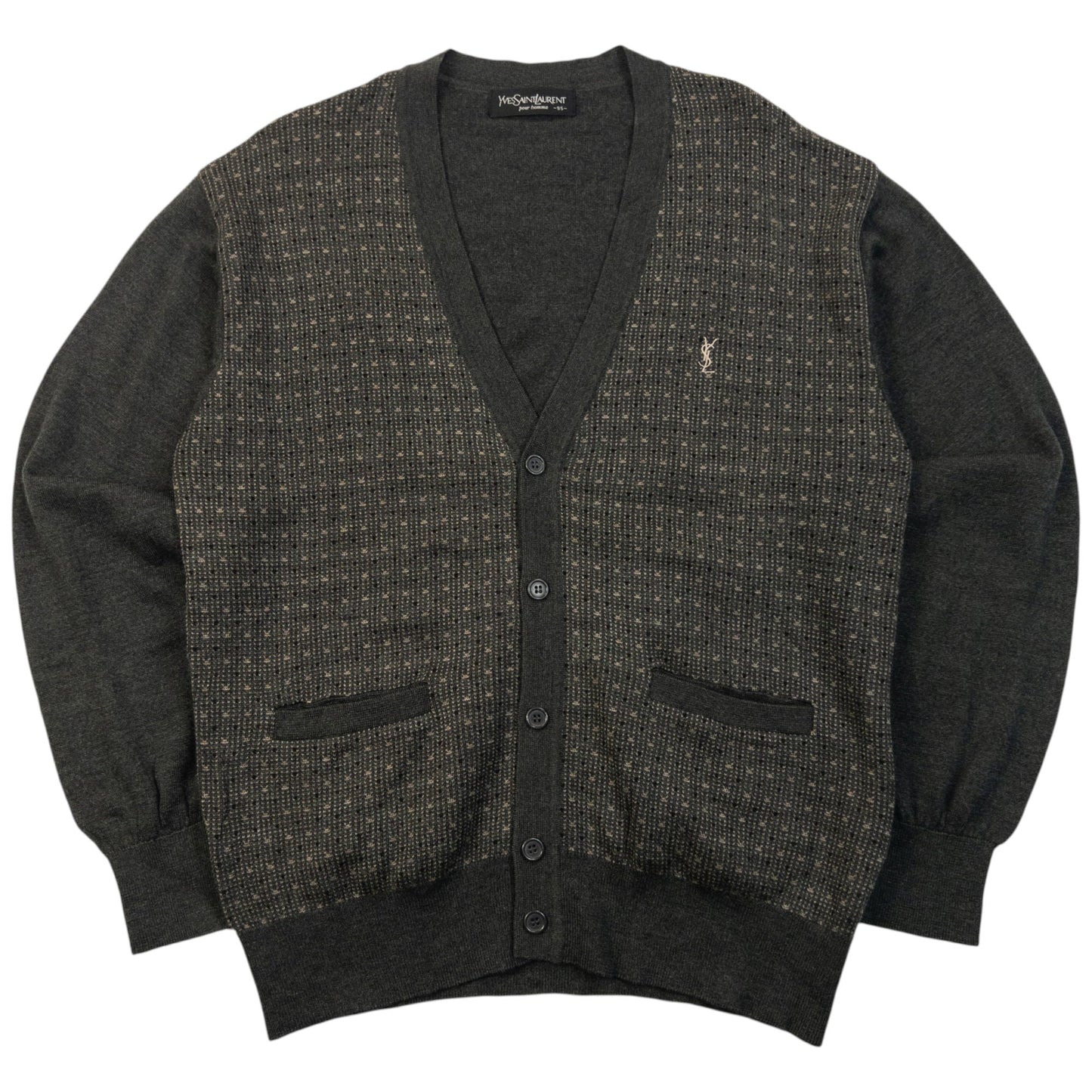 Vintage 90s YSL Yves Saint Laurent Pattern Cardigan Size S | Small, Grey