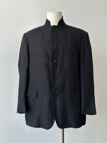 Balmain 2000s Linen High Neck Single Breasted Blazer - 44S