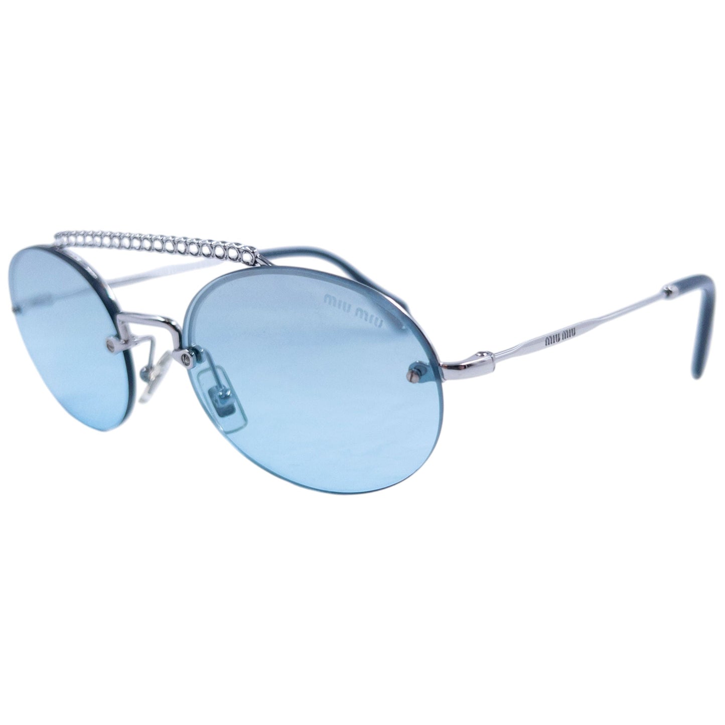 Miu Miu Bejewelled Rimless Sunglasses | O/S, Blue