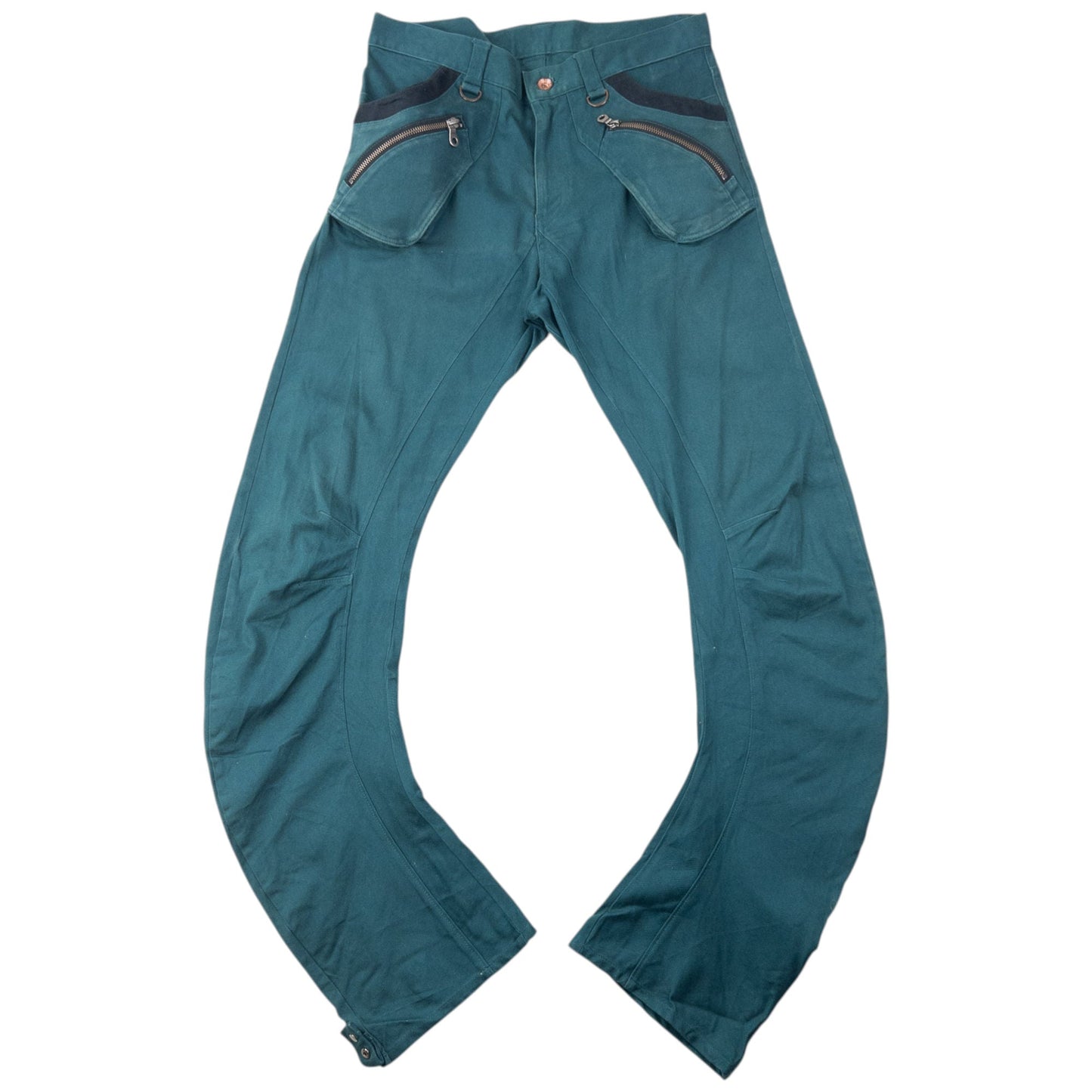 Vintage 2000s PPFM Curved Stacked Leg Cargo Trousers Size W31 | W31, Blue