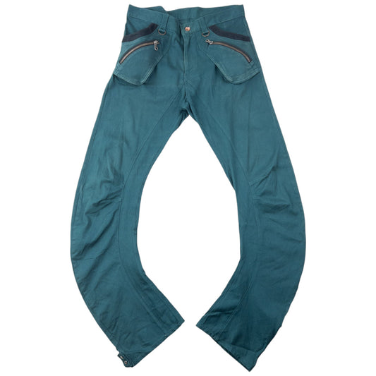 Vintage 2000s PPFM Curved Stacked Leg Cargo Trousers Size W31 | W31, Blue