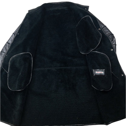 Vintage 2000s Versace Classic Fleece Lined Leather Jacket Size XL | XL, Black