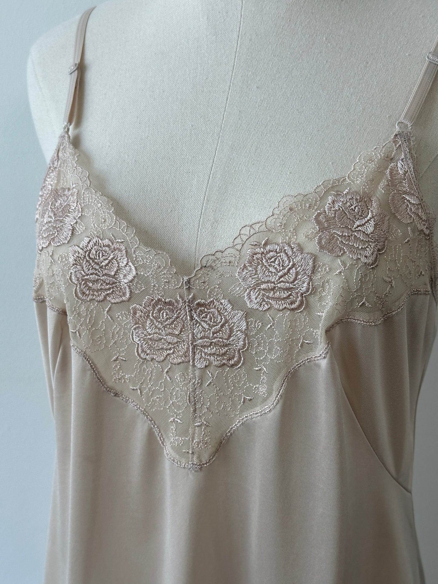 Japanense Vintage 1990s Satin Lace Midi Slip Dress - M