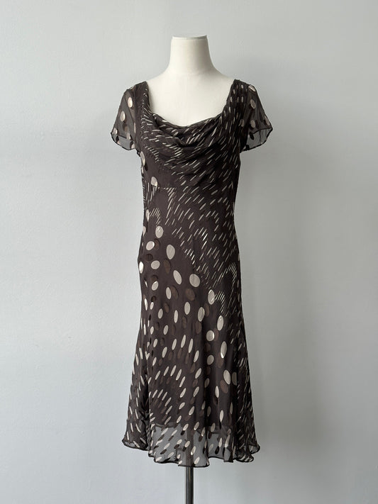 Vintage 2000s Silk Printed Cowl Midi Dress - S-M