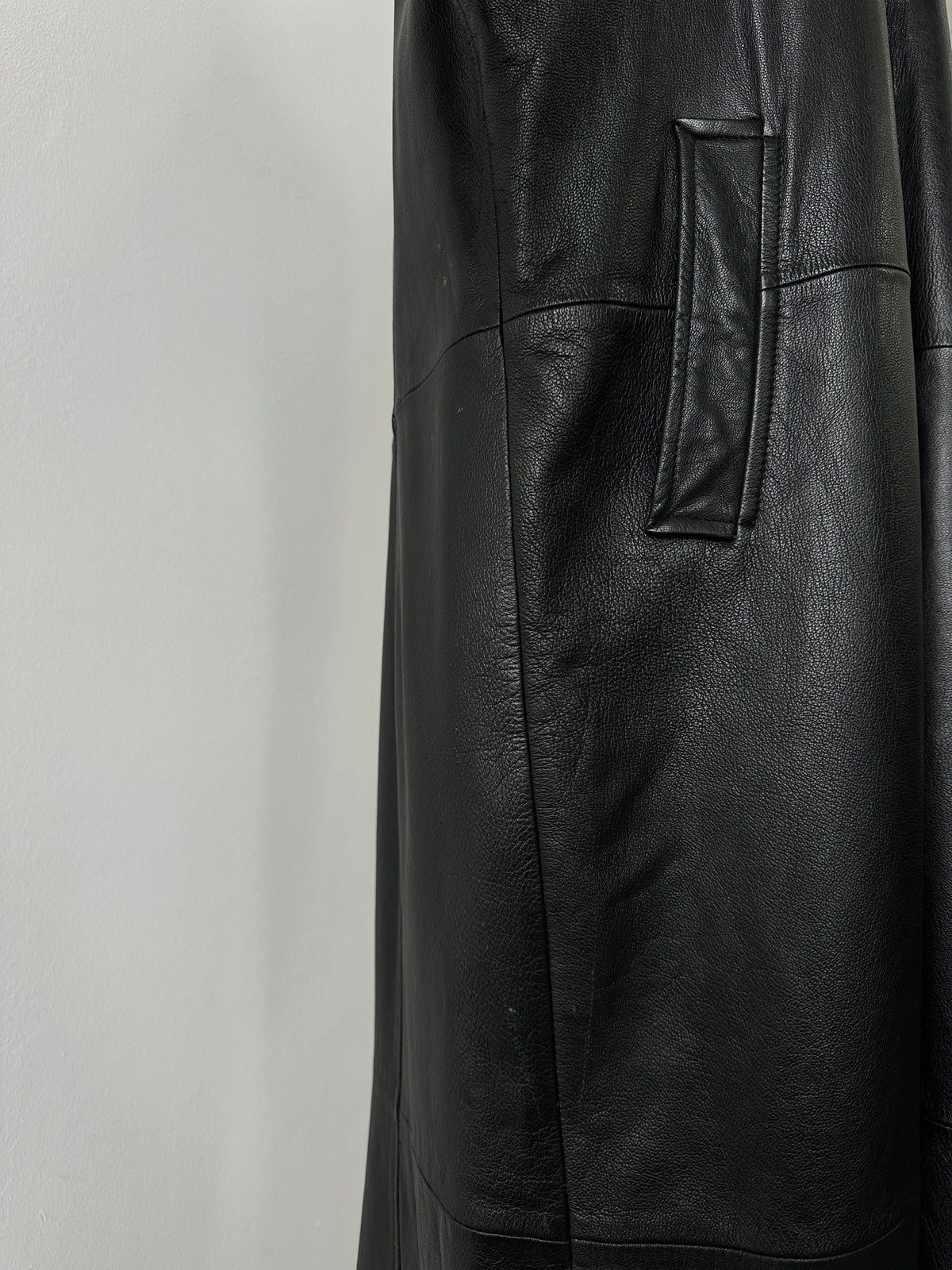 Vintage 1990s Floor Length Leather Trench Coat - L