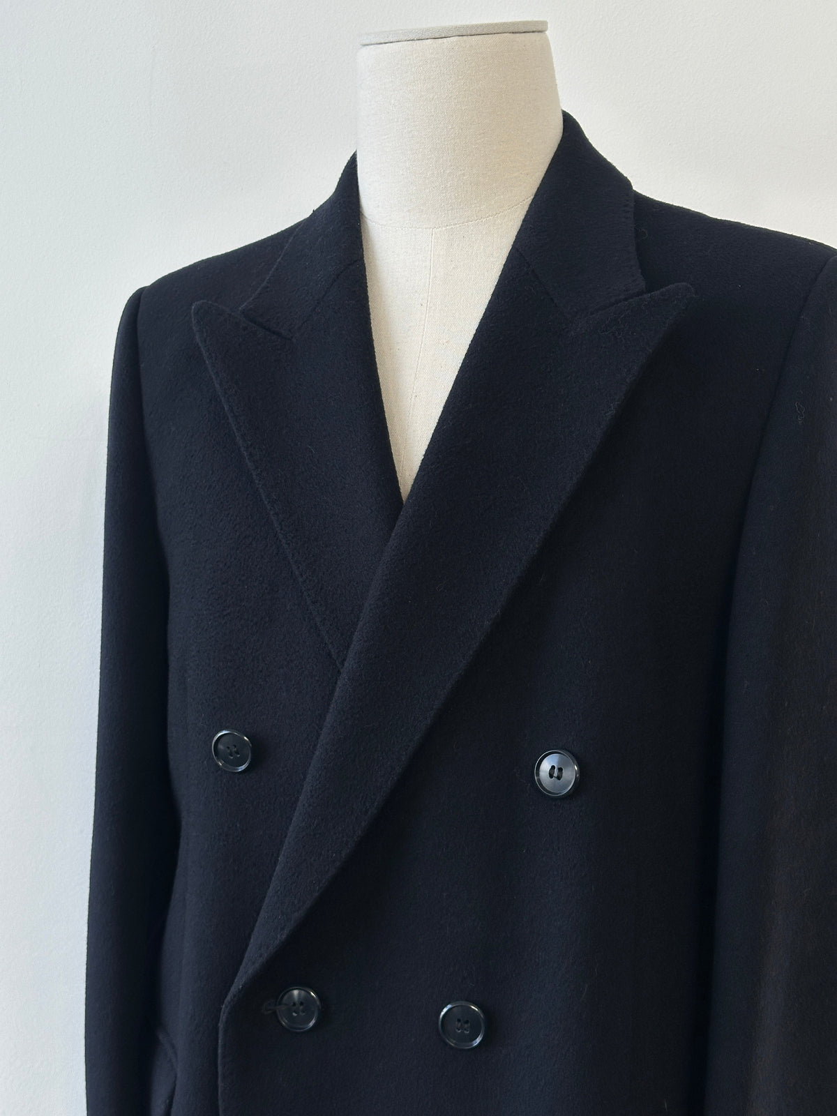 British Vintage 1990s Wool Cashmere Double Breasted Coat - M