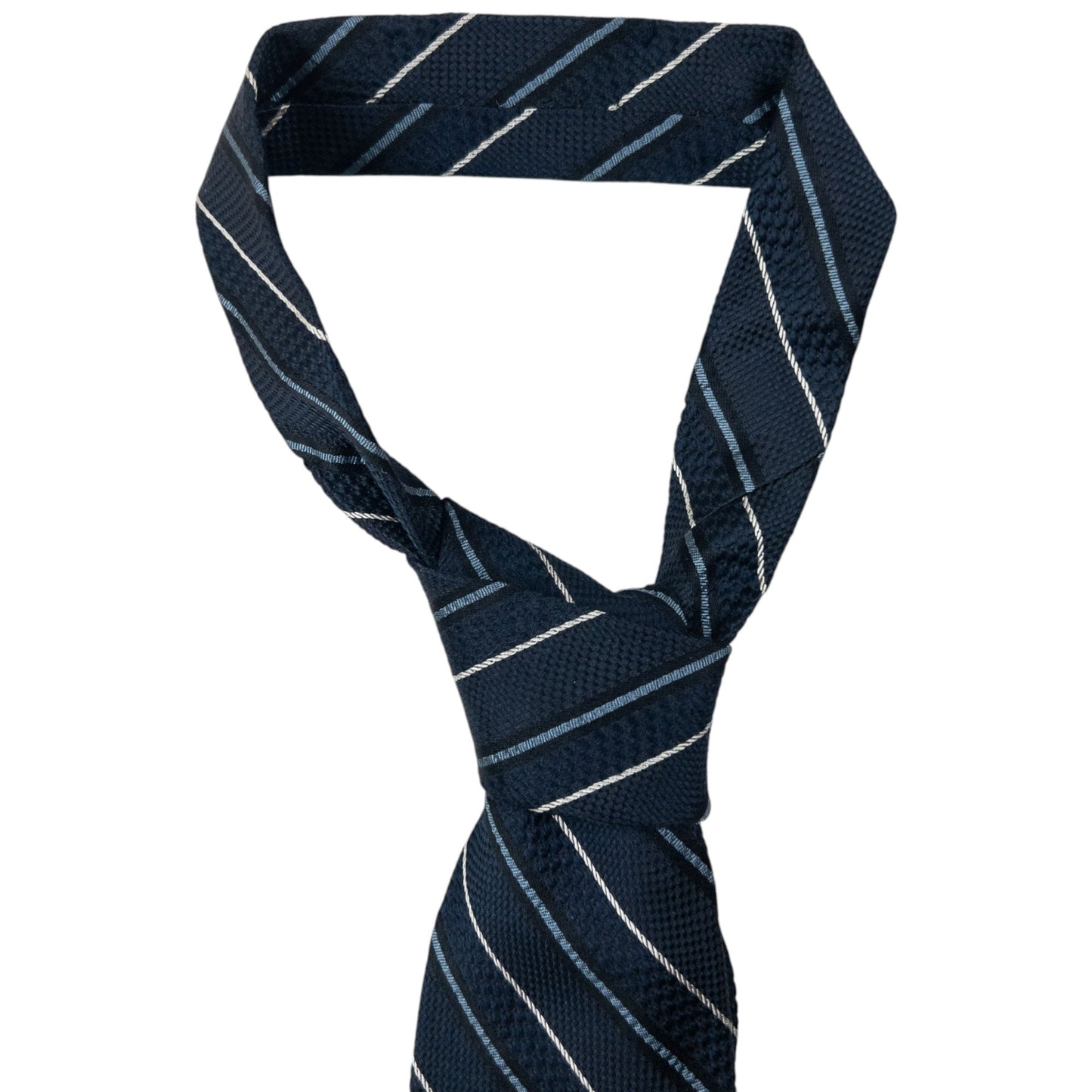 Vintage 90s Issey Miyake Striped Silk Tie | O/S, Navy