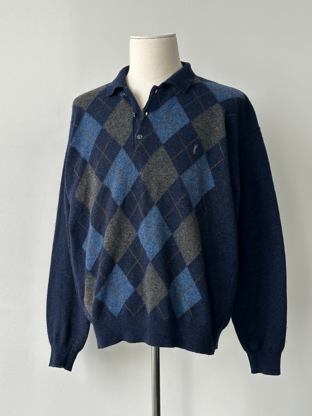 Yves Saint Laurent Doorume 1990s Lambswool Argyle Polo Jumper - L