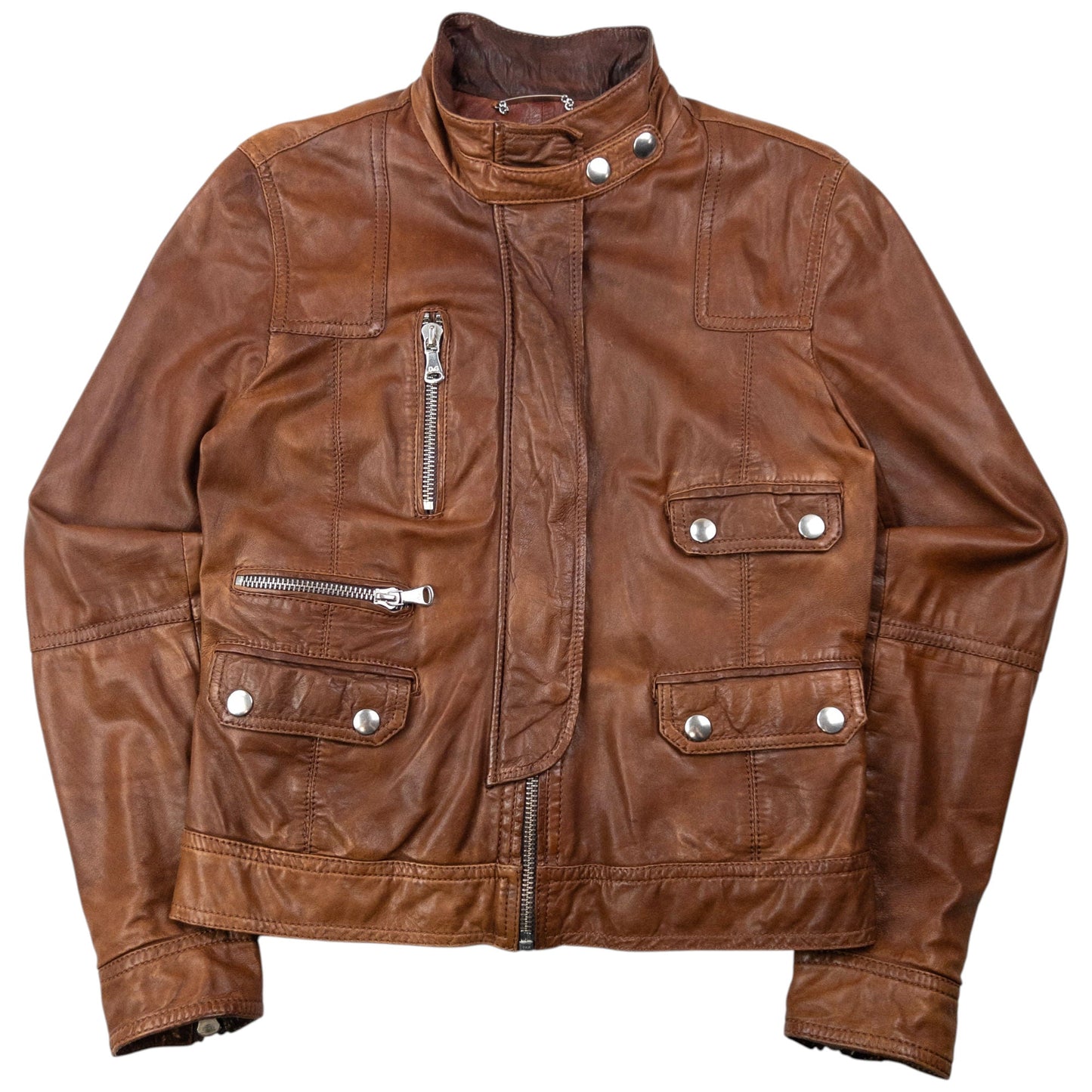 Vintage 2000s Dolce & Gabbana Zip Up Leather Jacket Womens Size S | Medium, Brown