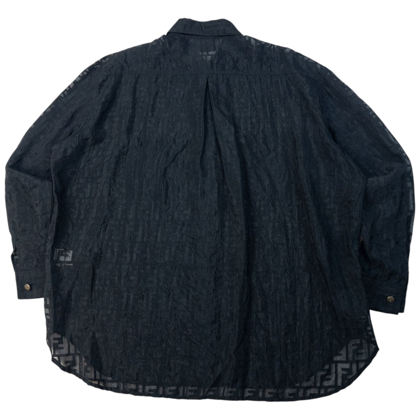 Vintage 90s Fendi Sheer Monogram Long Sleeve Button Up Shirt Size XL | XL, Black