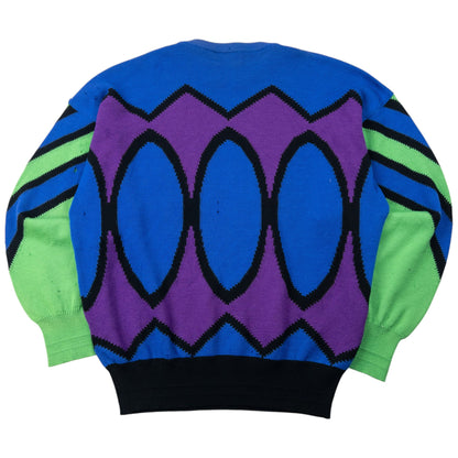 Vintage 80s Gianni Versace Wool Jumper Size M | Medium, Blue, Purple, Green, Black