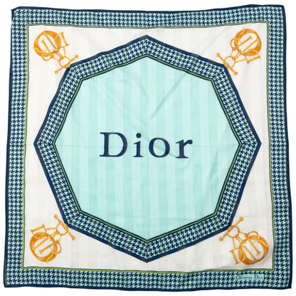 Vintage 90s Dior Houndstooth Silk Scarf | O/S, Blue, White, Yellow