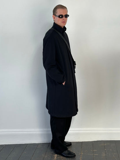 Hugo Boss 2000s Cotton High Neck Double Zip Trench Coat - L
