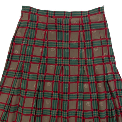 Vintage 80s Gucci Checkered Monogram Silk Skirt Womens Size W24 | W24, Red