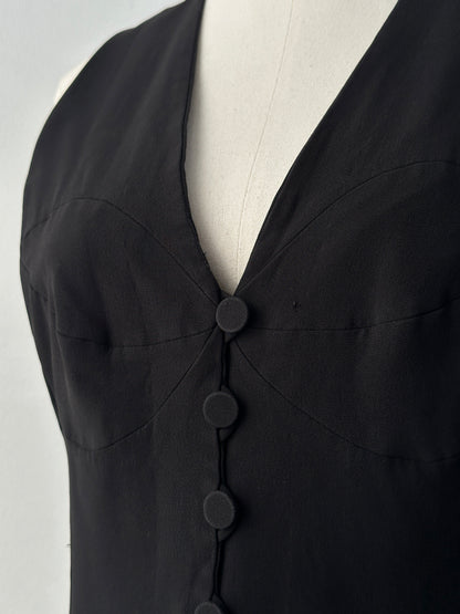 Emporio Armani 1990s fitted tailored single-button waistcoat in black, showcasing classic design and sleek silhouette.
