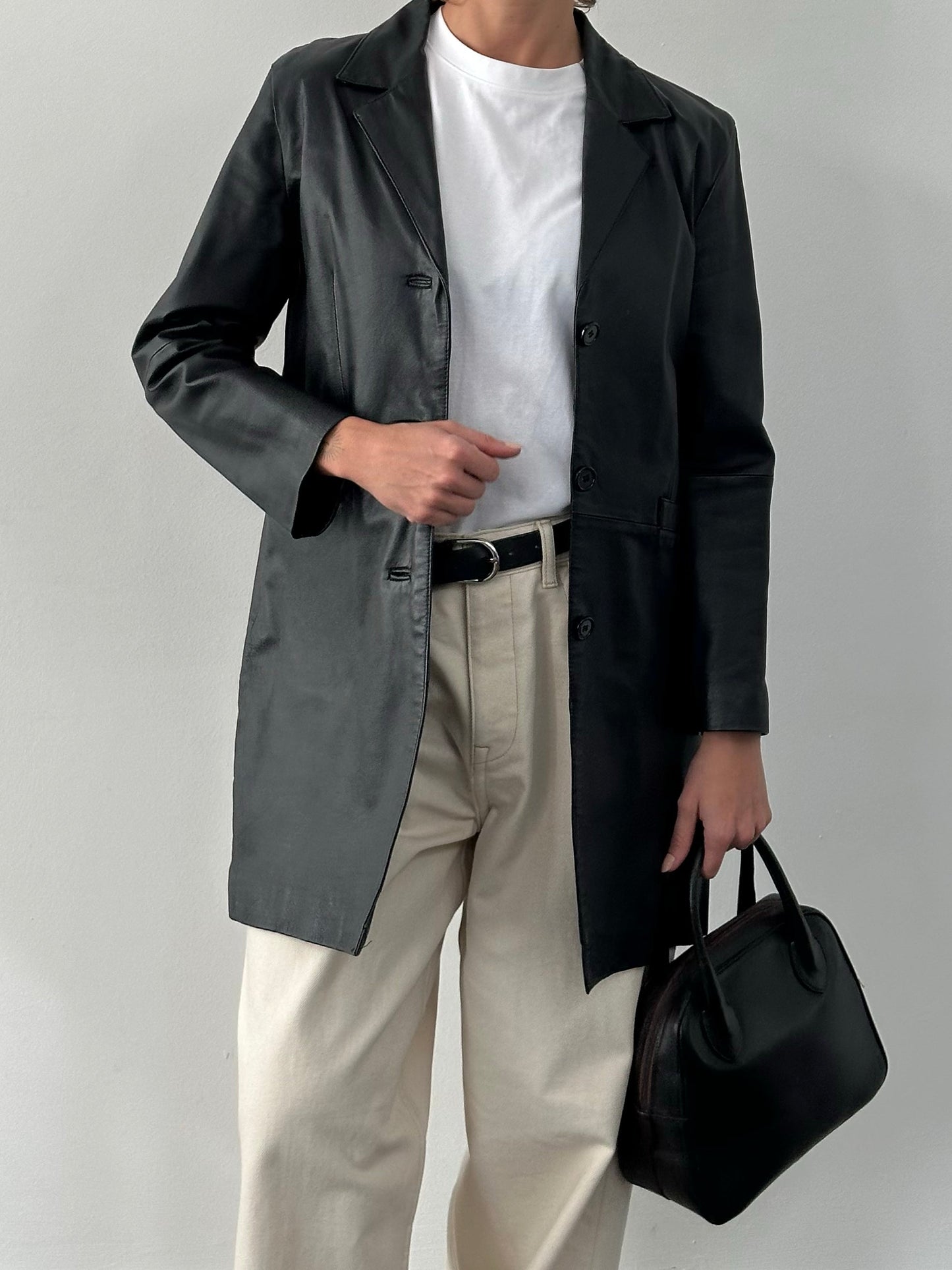 Vintage 2000s Single Breasted Leather Trench Coat - S