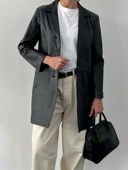 Vintage 2000s Single Breasted Leather Trench Coat - S
